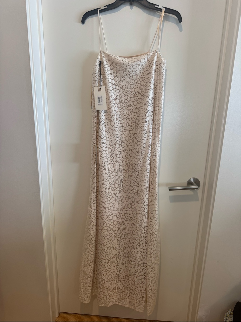 STAUD Cream Guipere Lace Maxi Slip Dress
